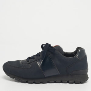prada blue/black canvas and leather lace up sneakers size 39.5