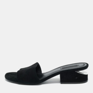 alexander wang black suede cut-out block heel slide sandals  size 36.5