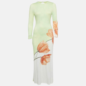alice + olivia green floral print jersey delora maxi dress s
