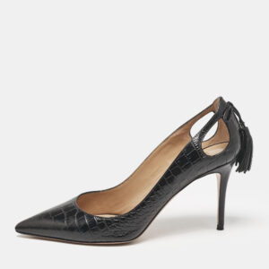 aquazzura black croc embossed leather forever marilyn pumps size 37.5