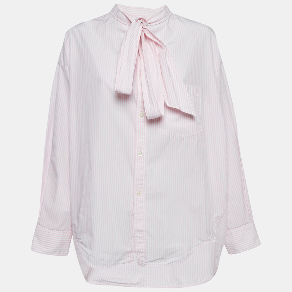 luxury-women-balenciaga-used-clothes-p1089296-004.jpg Balenciaga Pink/White Stripe Cotton Neck Tie Detail Oversized Shirt S
