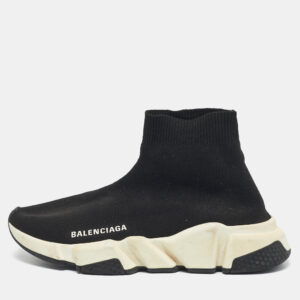 balenciaga black knit fabric speed trainer slip on sneakers size 37