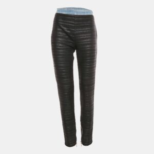 balmain black denim waist trim stretch crepe pleated pants l
