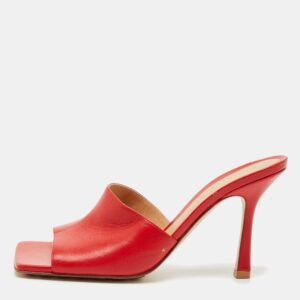 bottega veneta red leather lido slide sandals size 37.5