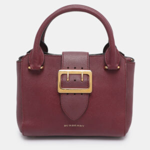 burberry burgundy grainy leather small buckle tote