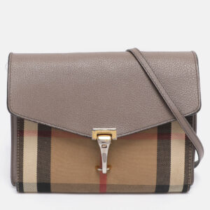 burberry taupe house check canvas and leather small macken crossbody bag