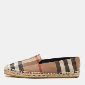 burberry brown/beige house check canvas espadrille flats size 37