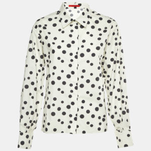 ch carolina herrera white/black polka dots cotton long sleeve shirt l