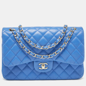chanel blue quilted leather jumbo classic double flap bag