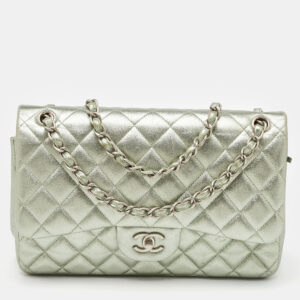 chanel metallic mint green quilted leather jumbo classic double flap bag
