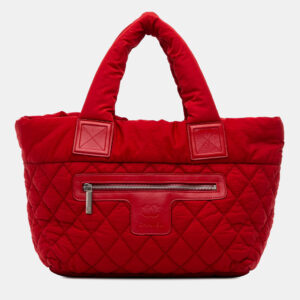 chanel red small quilted nylon coco cocoon tote