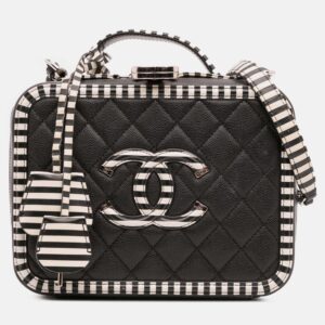 chanel black white small caviar striped cc filigree vanity case