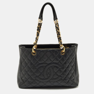 chanel black quilted caviar leather gst grand shopping tote