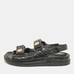 chanel black leather dad slingback sandals size 36