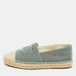 chanel mint green/beige sequin and canvas cc cap toe espadrilles size 39