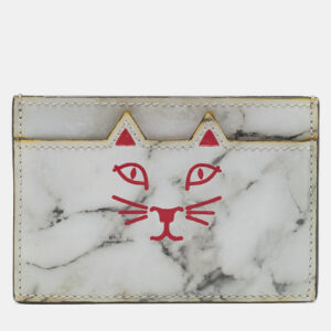 charlotte olympia grey marble print leather kitty card holder