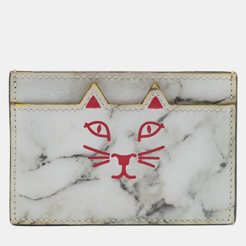 luxury-women-charlotte-olympia-used-handbags-p1090808-001.jpg Charlotte Olympia Grey Marble Print Leather Kitty Card Holder