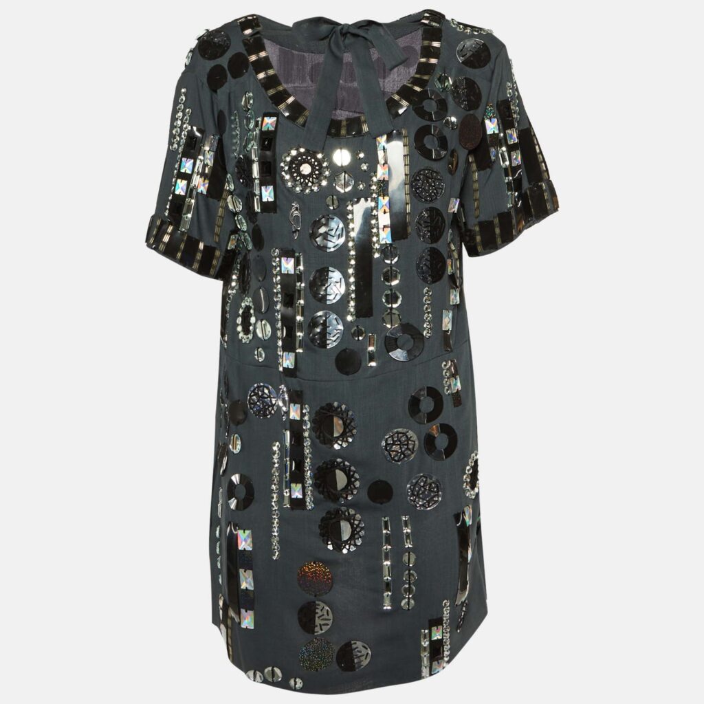luxury-women-chloe-new-clothes-p1090466-002.jpg Chloe Ardoise Grey Wool Embellished Shift Dress M