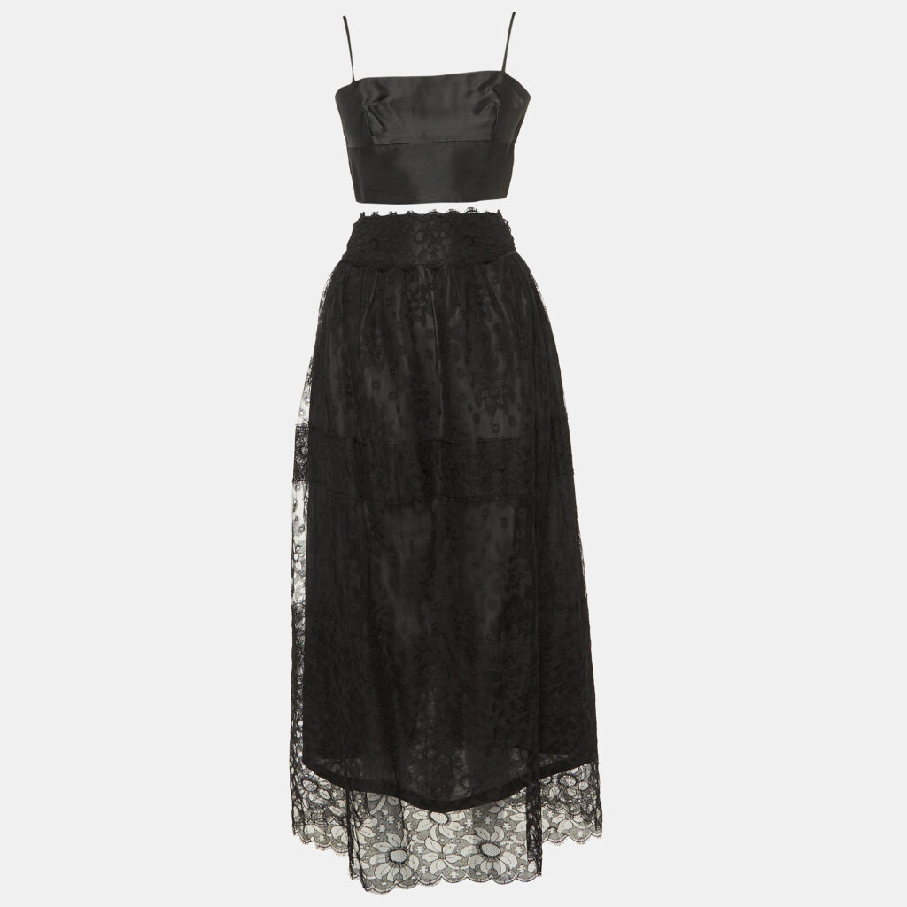 luxury-women-chloe-used-clothes-p1090874-001.jpg Chloe Black Silk & Lace Crop Top & Maxi Skirt Set L