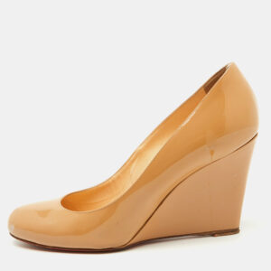 christian louboutin beige patent leather ronron zeppa wedge pumps size 38.5