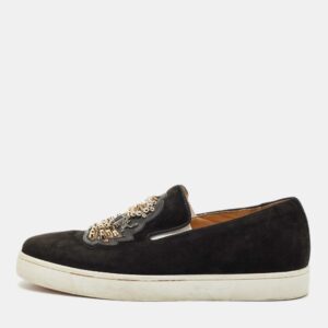 christian louboutin black suede embellished slip on sneakers size 39