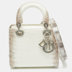 dior white/brown himalayan crocodile small lady dior tote