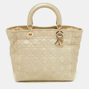 dior metallic cannage leather small soft lady dior tote