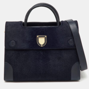dior dark blue calfhair and leather medium diorever tote