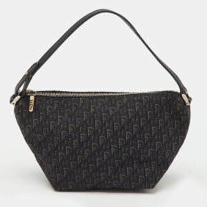 dior black oblique canvas and leather vintage baguette bag