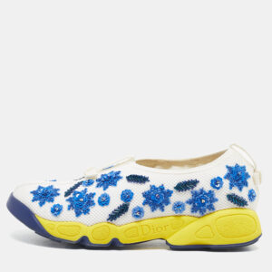 dior white/blue mesh crystal embellishment fusion sneakers size 35
