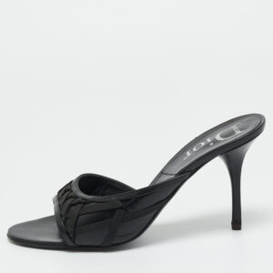 dior black leather and knit fabric open toe slide sandals size 41
