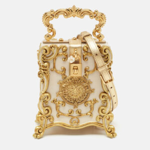dolce & gabbana gold acrylic and leather baroque dolce box top handle bag