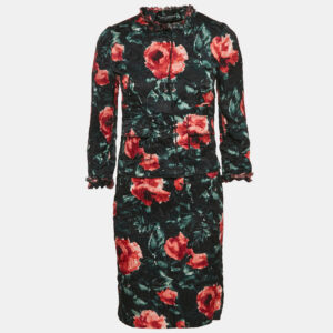 dolce & gabbana black floral print silk blend jacket and short dress set s