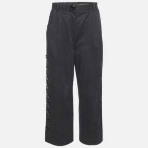 dolce & gabbana black cotton button detail straight leg trousers s