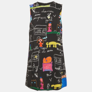 dolce & gabbana black children's drawing crepe mini dress s