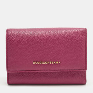dolce & gabbana pink leather logo trifold wallet