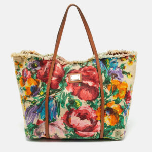 dolce & gabbana multicolor floral canvas and leather tote