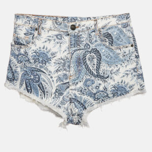 etro blue paisley print denim shorts m waist 30"
