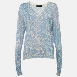 etro blue paisley print wool & silk sweater m