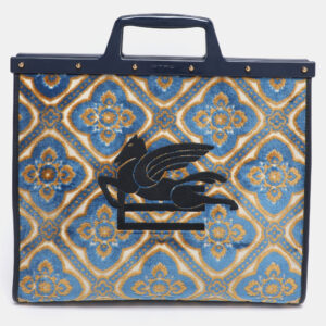 etro multicolor logo embroidered velvet and rubber trotter frame tote