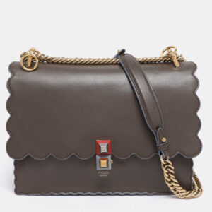 fendi etoupe leather medium scalloped kan i shoulder bag