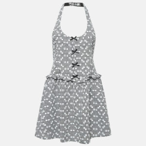 for love & lemons monogram floral embroidered checks mini dress m