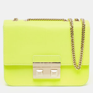 furla neon green leather mini bella crossbody bag