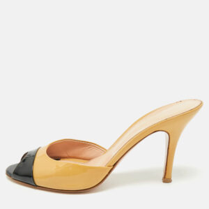 gianvito rossi beige/black patent leather peep toe slide sandals size 37.5