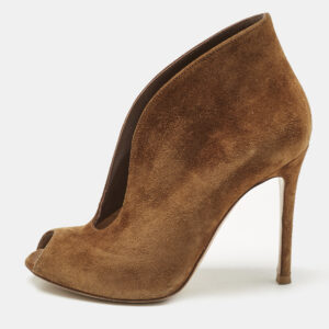 gianvito rossi brown suede vamp peep toe booties size 35