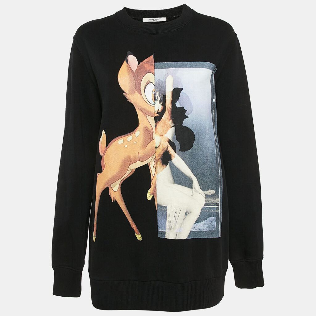 luxury-women-givenchy-used-clothes-p1090866-005.jpg Givenchy Black Bambi Print Cotton Sweatshirt XS