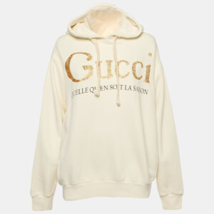 gucci off white glitter logo print cotton hoodie xs
