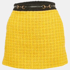 gucci yellow tweed horsebit detail mini skirt s
