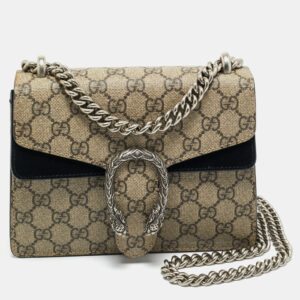 gucci beige/black gg supreme canvas and suede small dionysus shoulder bag