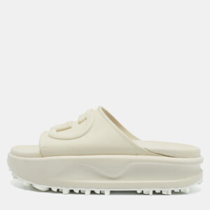 gucci white rubber interlocking g slide sandals size 36
